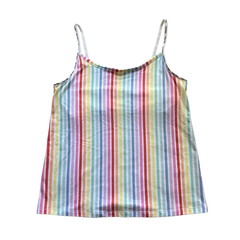Calvin Klein Rainbow Stripe Cami Tank Top Built-In Bra Size S